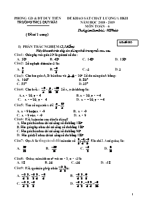 Đề khảo sát chất lượng giữa học kỳ II môn Toán Lớp 6 - Mã đề 003 - Năm học 2019-2020 - Trường THCS Duy Hải